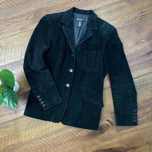 DKNY 8 Vintage Black Leather suede blazer oversized vintange y2k